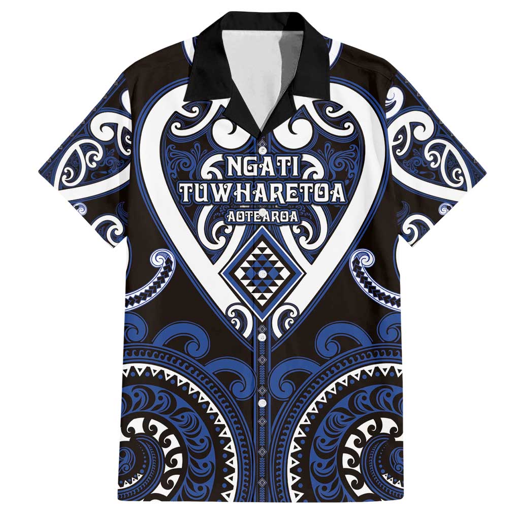 Custom Aotearoa Ngati Tuwharetoa Family Matching Puletasi and Hawaiian Shirt Maori Tribal Pattern LT05 Dad's Shirt - Short Sleeve Navy - Polynesian Pride