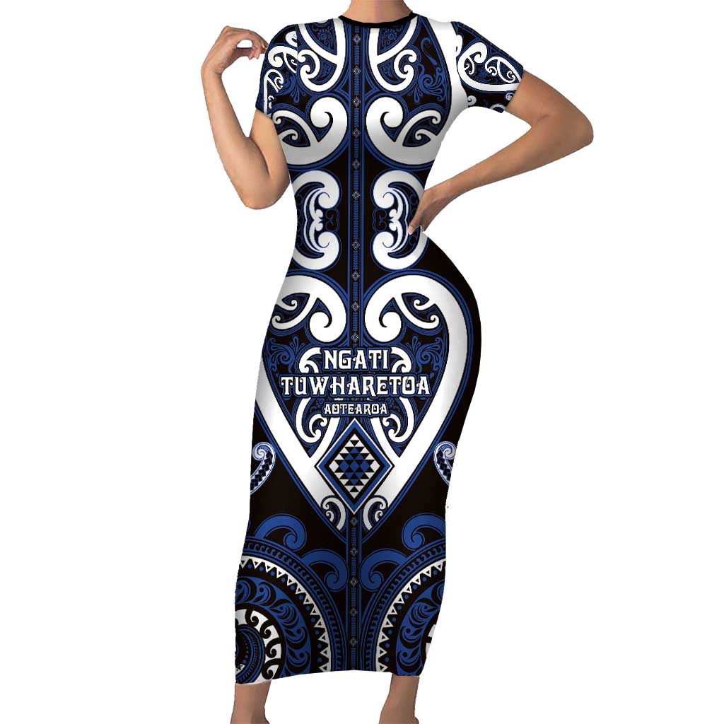 Custom Aotearoa Ngati Tuwharetoa Family Matching Short Sleeve Bodycon Dress and Hawaiian Shirt Maori Tribal Pattern
