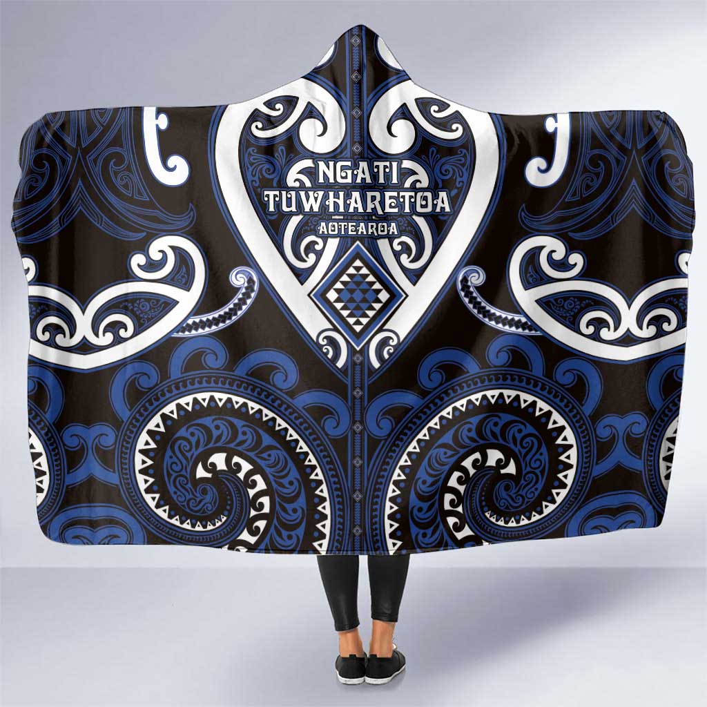Aotearoa Ngati Tuwharetoa Hooded Blanket Maori Tribal Pattern LT05 One Size Navy - Polynesian Pride