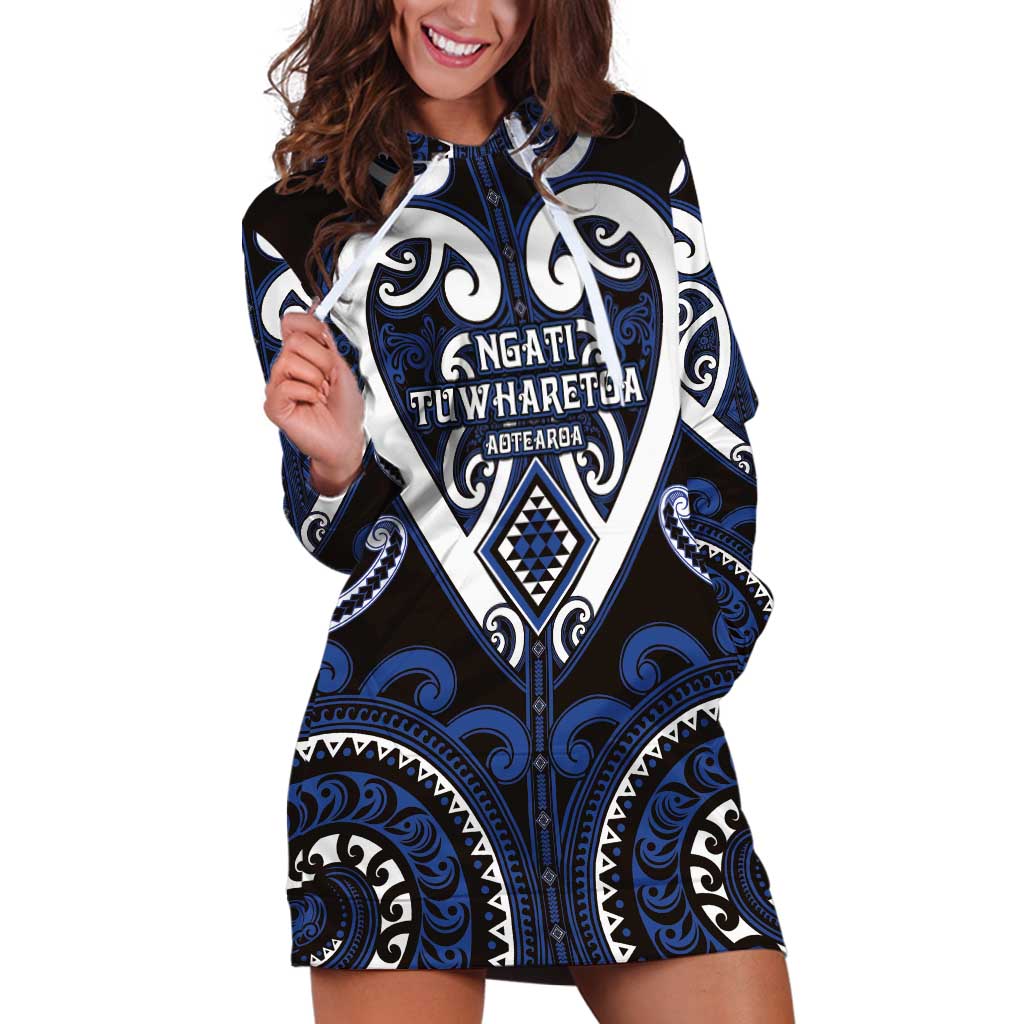 Custom Aotearoa Ngati Tuwharetoa Hoodie Dress Maori Tribal Pattern LT05 Navy - Polynesian Pride
