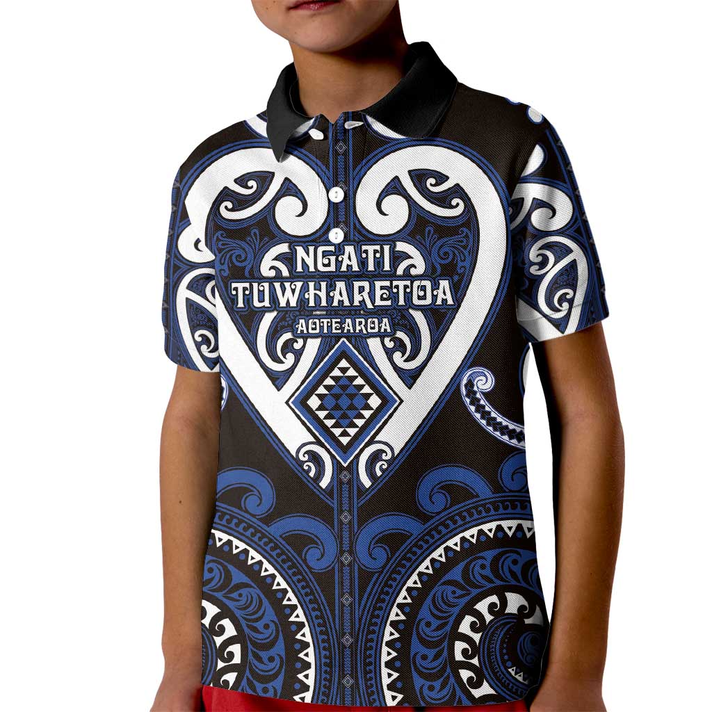 Custom Aotearoa Ngati Tuwharetoa Kid Polo Shirt Maori Tribal Pattern LT05 Kid Navy - Polynesian Pride