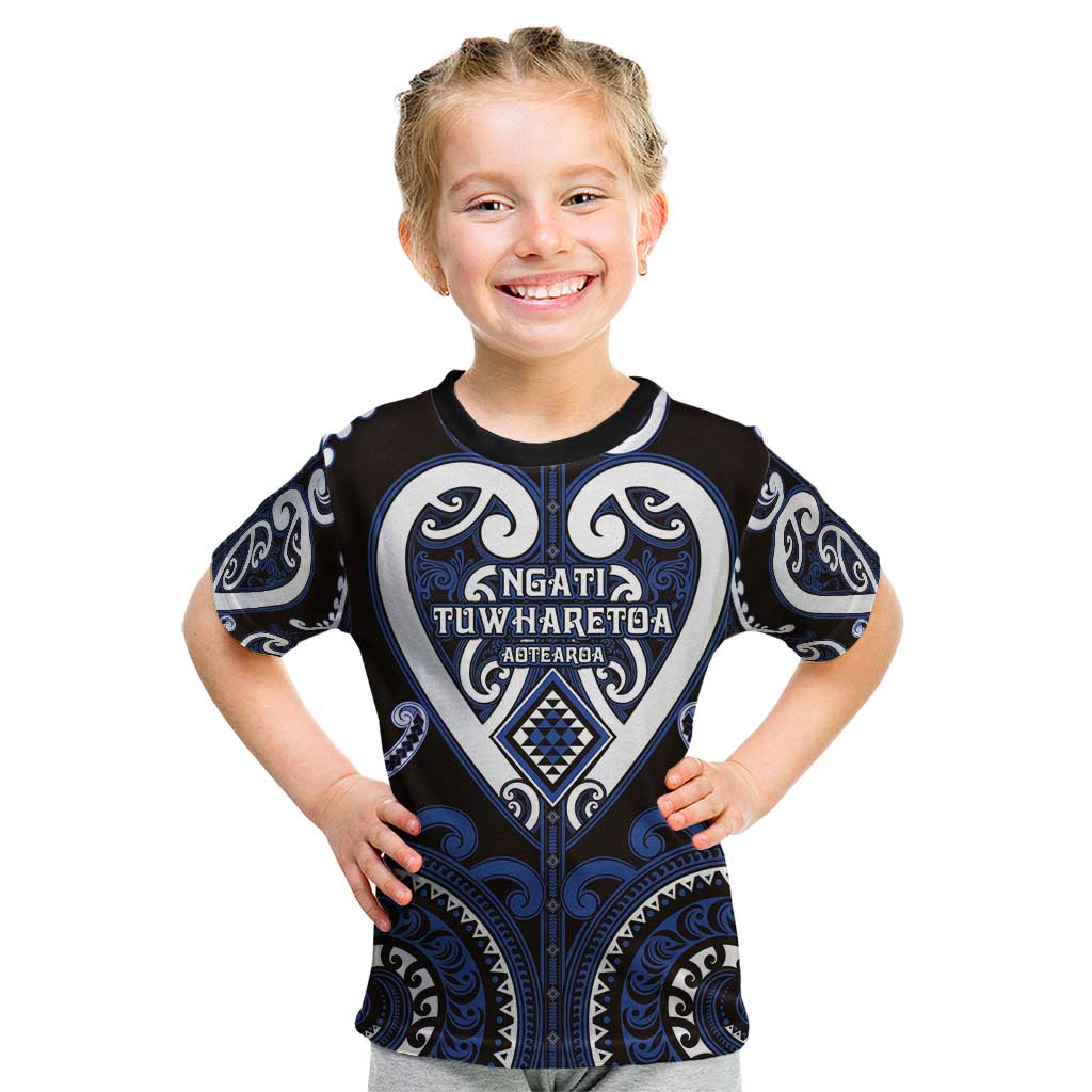 Custom Aotearoa Ngati Tuwharetoa Kid T Shirt Maori Tribal Pattern LT05 Navy - Polynesian Pride