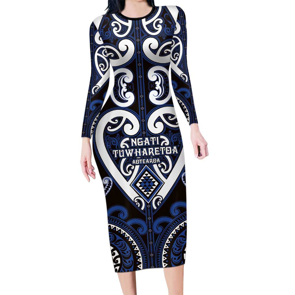 Custom Aotearoa Ngati Tuwharetoa Long Sleeve Bodycon Dress Maori Tribal Pattern