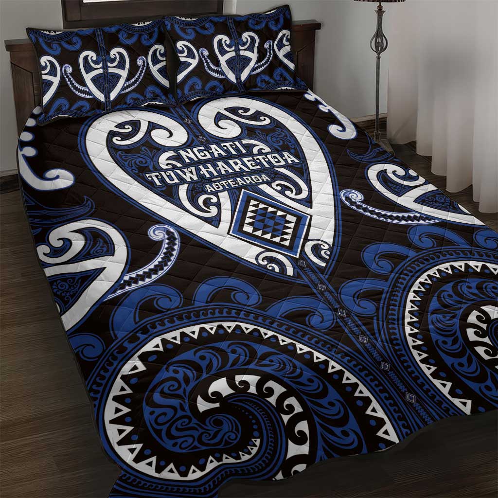 Aotearoa Ngati Tuwharetoa Quilt Bed Set Maori Tribal Pattern LT05 Navy - Polynesian Pride