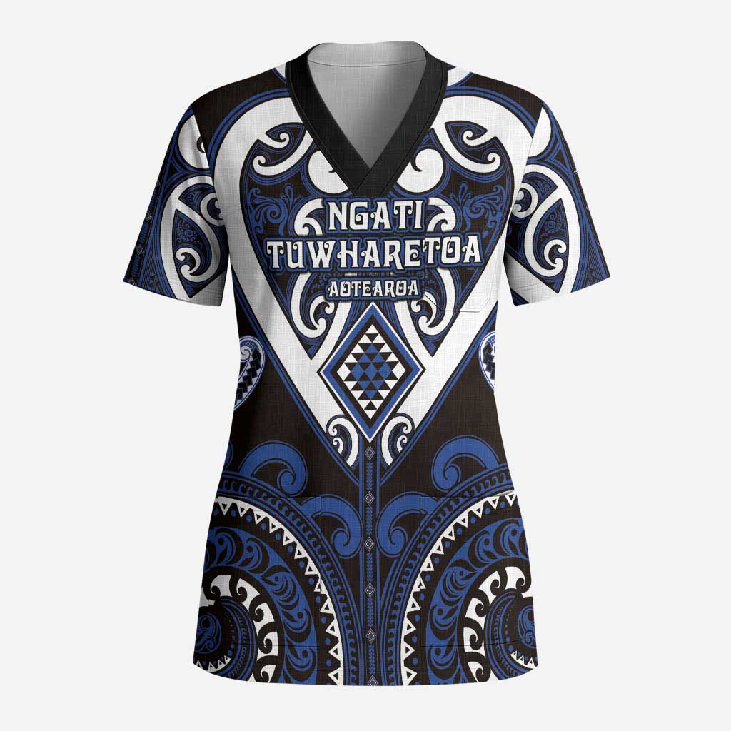 Custom Aotearoa Ngati Tuwharetoa Scrub Top Maori Tribal Pattern LT05 Adult Navy - Polynesian Pride
