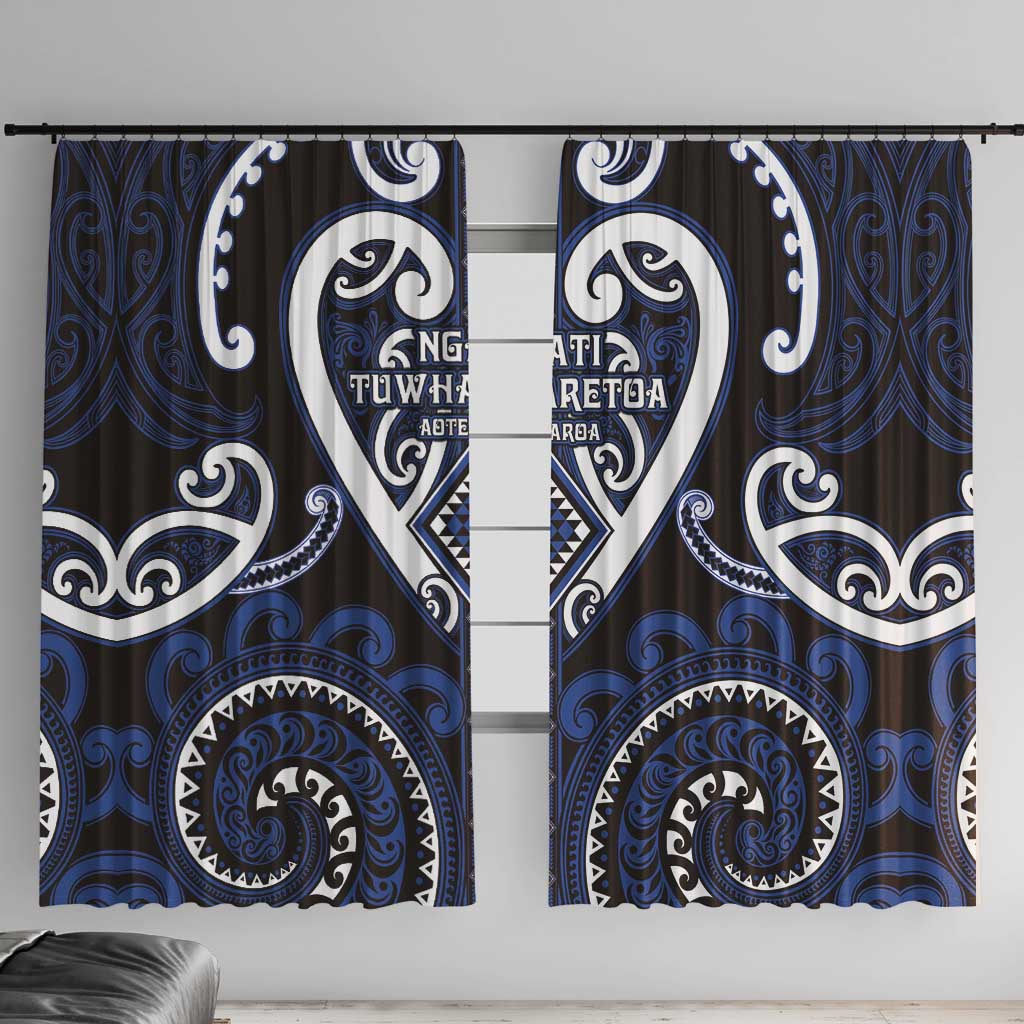 Aotearoa Ngati Tuwharetoa Window Curtain Maori Tribal Pattern LT05 With Hooks Navy - Polynesian Pride