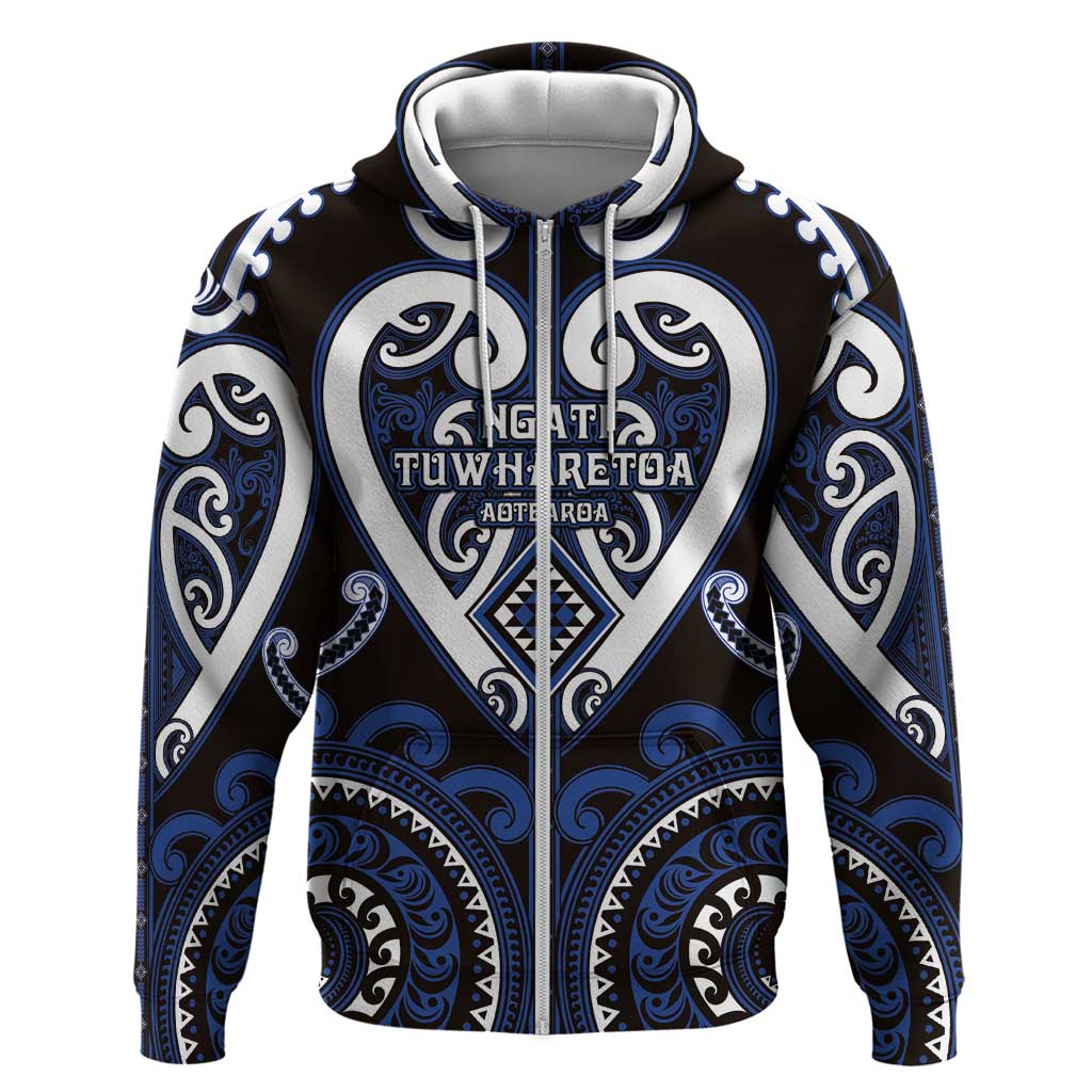 Custom Aotearoa Ngati Tuwharetoa Zip Hoodie Maori Tribal Pattern LT05 Zip Hoodie Navy - Polynesian Pride