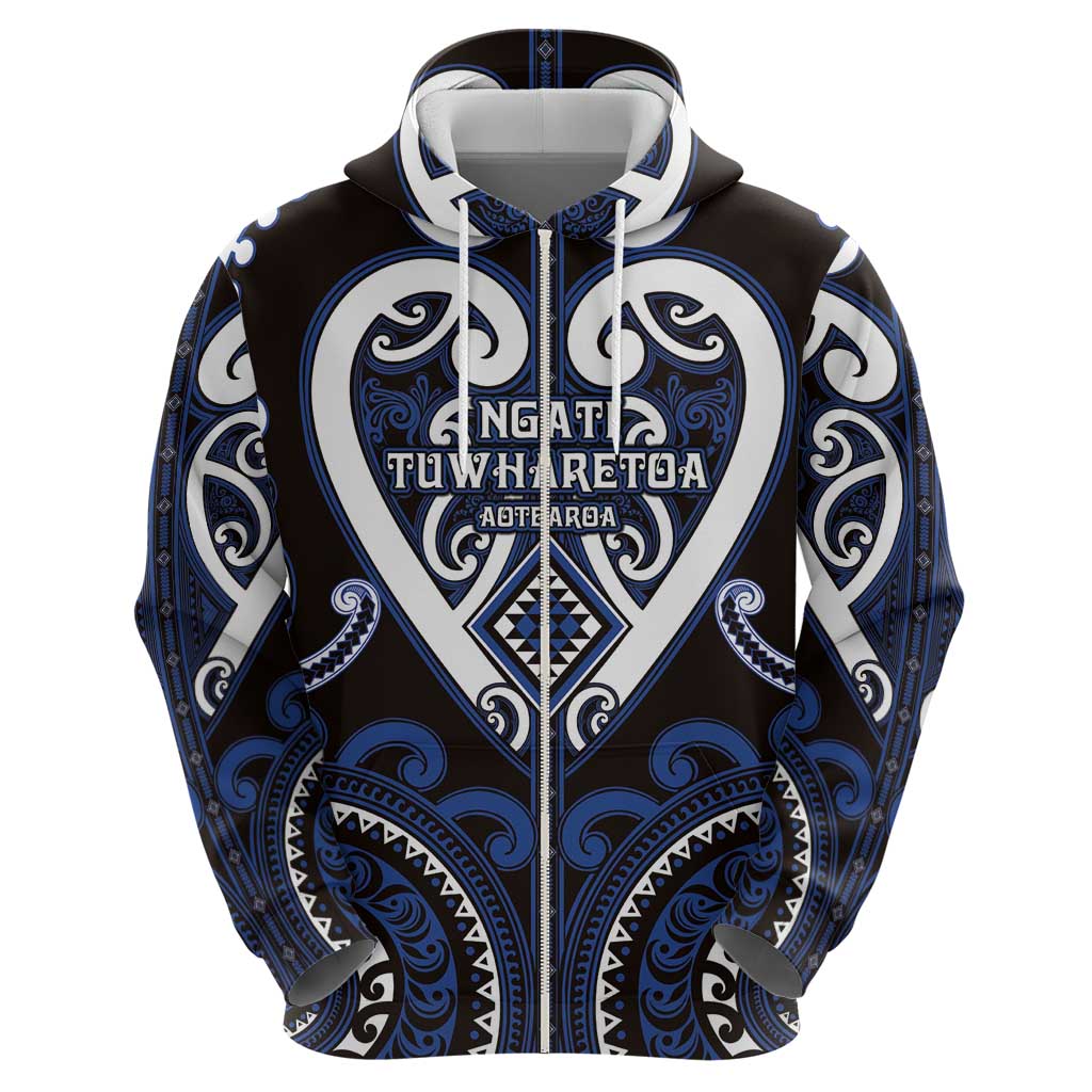 Custom Aotearoa Ngati Tuwharetoa Zip Hoodie Maori Tribal Pattern