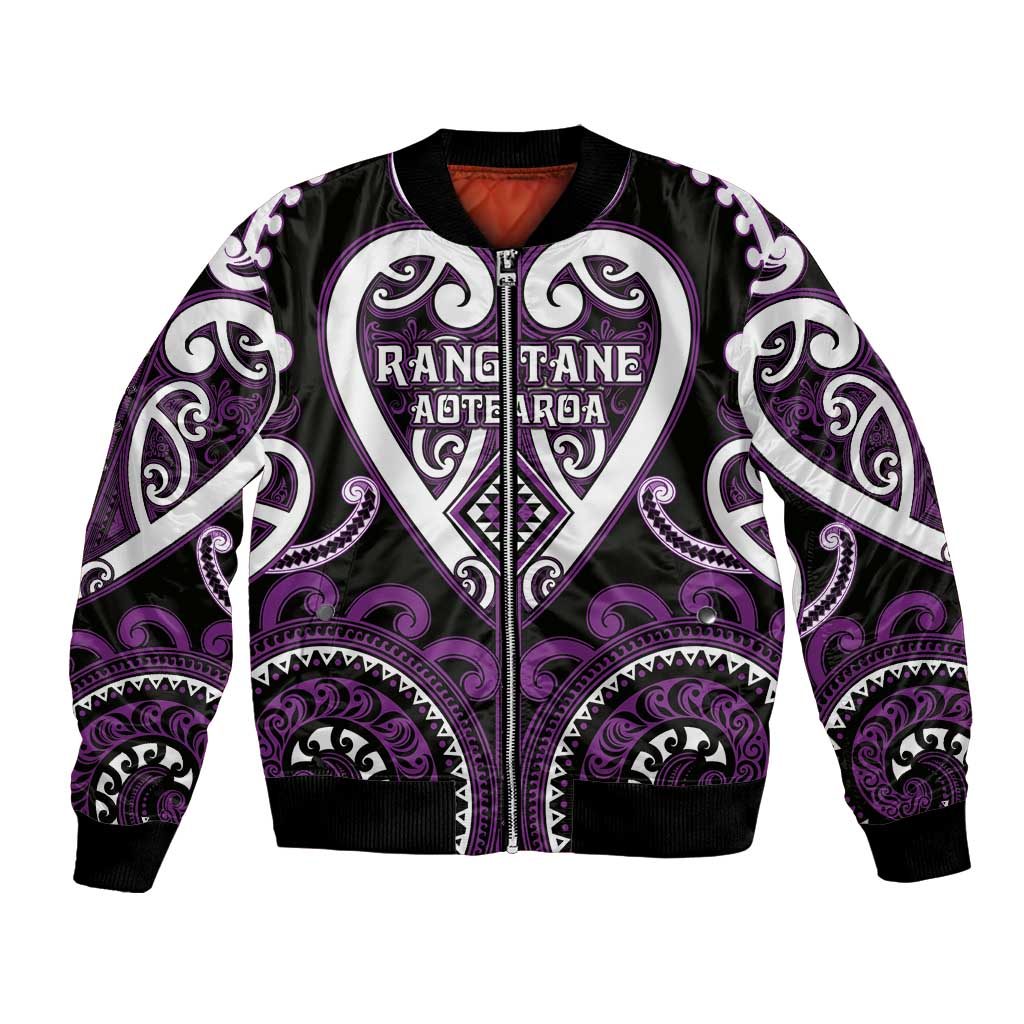 Custom Aotearoa Rangitane Bomber Jacket Maori Tribal Pattern LT05 Unisex Purple - Polynesian Pride