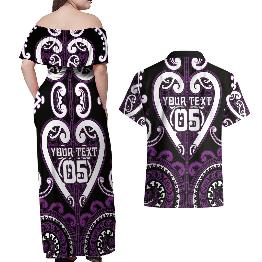 Custom Aotearoa Rangitane Couples Matching Off Shoulder Maxi Dress and Hawaiian Shirt Maori Tribal Pattern