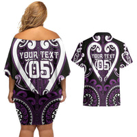 Custom Aotearoa Rangitane Couples Matching Off Shoulder Short Dress and Hawaiian Shirt Maori Tribal Pattern