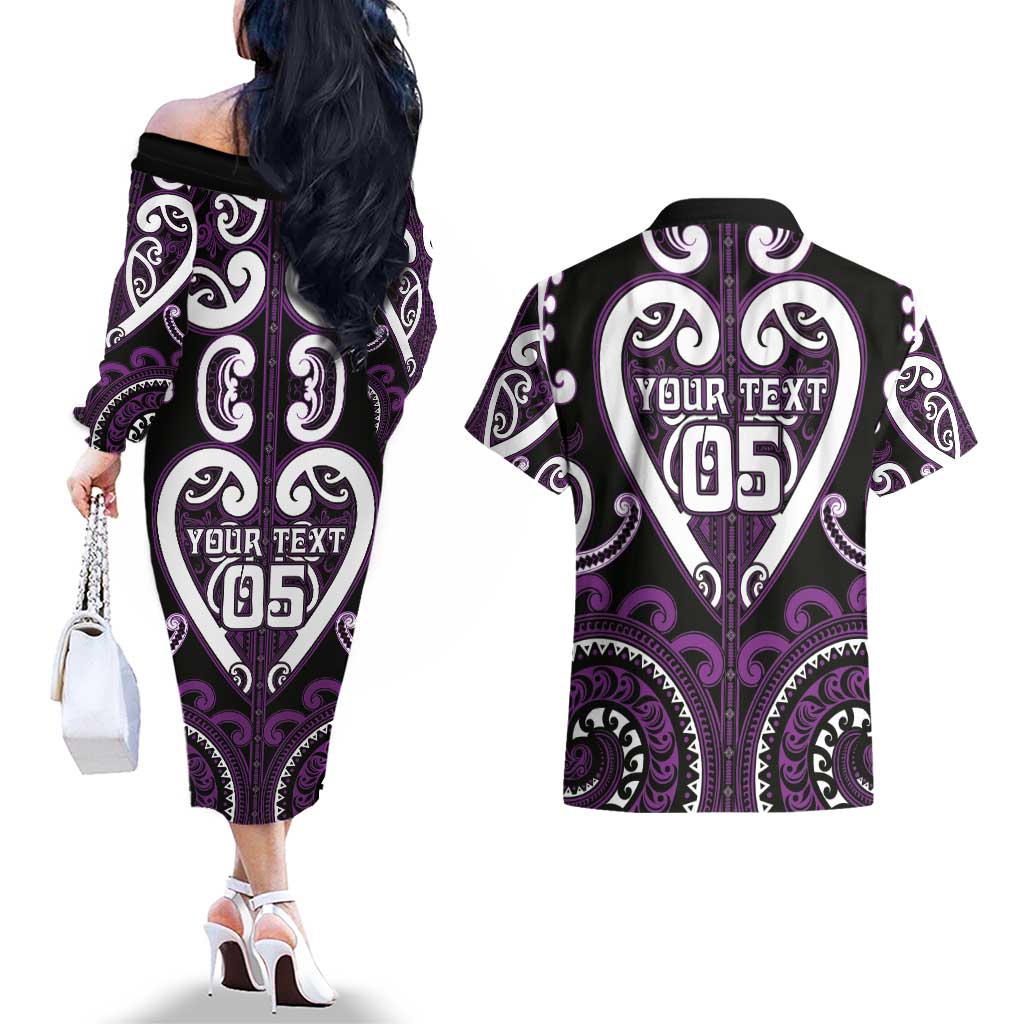 Custom Aotearoa Rangitane Couples Matching Off The Shoulder Long Sleeve Dress and Hawaiian Shirt Maori Tribal Pattern