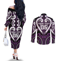 Custom Aotearoa Rangitane Couples Matching Off The Shoulder Long Sleeve Dress and Long Sleeve Button Shirt Maori Tribal Pattern