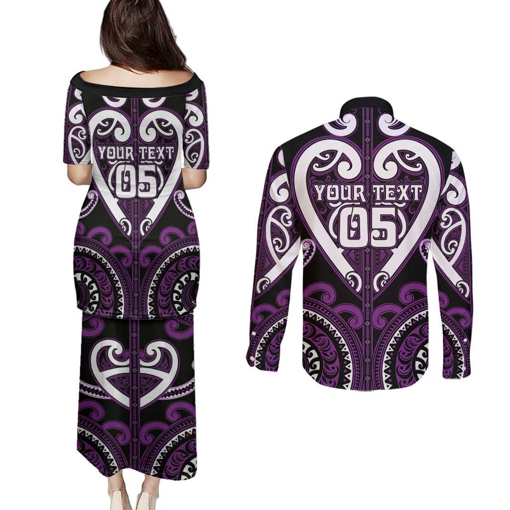 Custom Aotearoa Rangitane Couples Matching Puletasi and Long Sleeve Button Shirt Maori Tribal Pattern