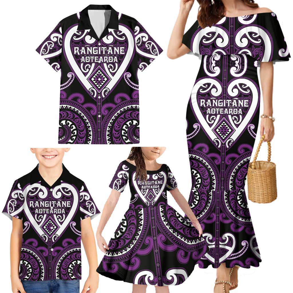 Custom Aotearoa Rangitane Family Matching Mermaid Dress and Hawaiian Shirt Maori Tribal Pattern