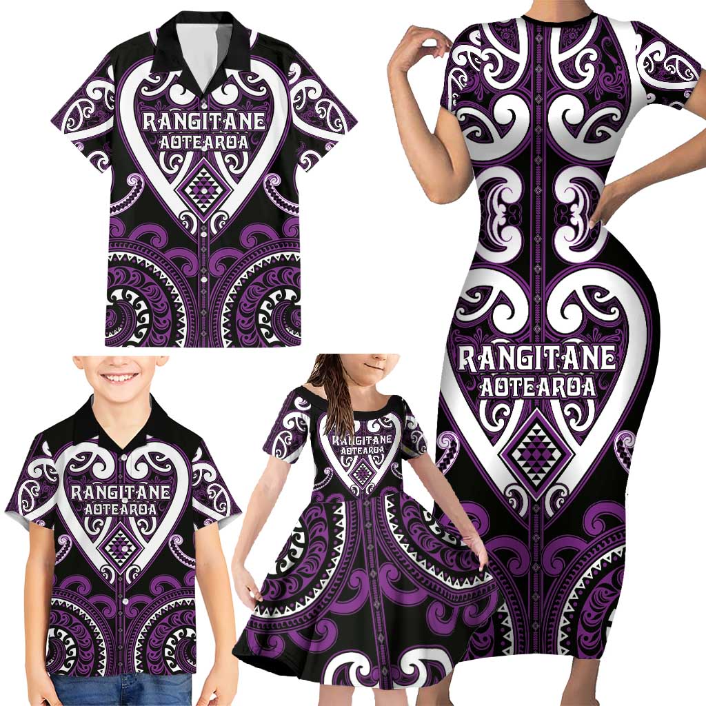 Custom Aotearoa Rangitane Family Matching Short Sleeve Bodycon Dress and Hawaiian Shirt Maori Tribal Pattern