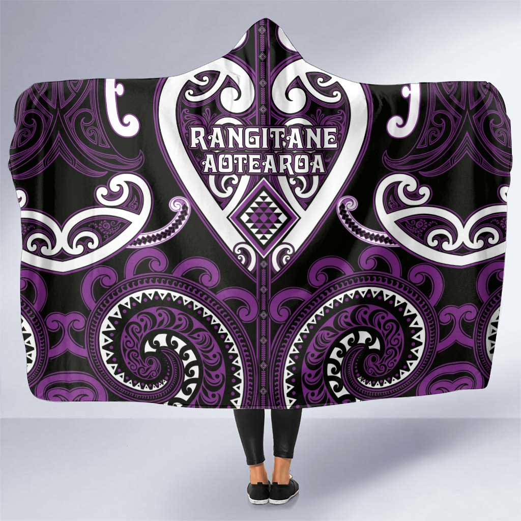 Aotearoa Rangitane Hooded Blanket Maori Tribal Pattern LT05 One Size Purple - Polynesian Pride