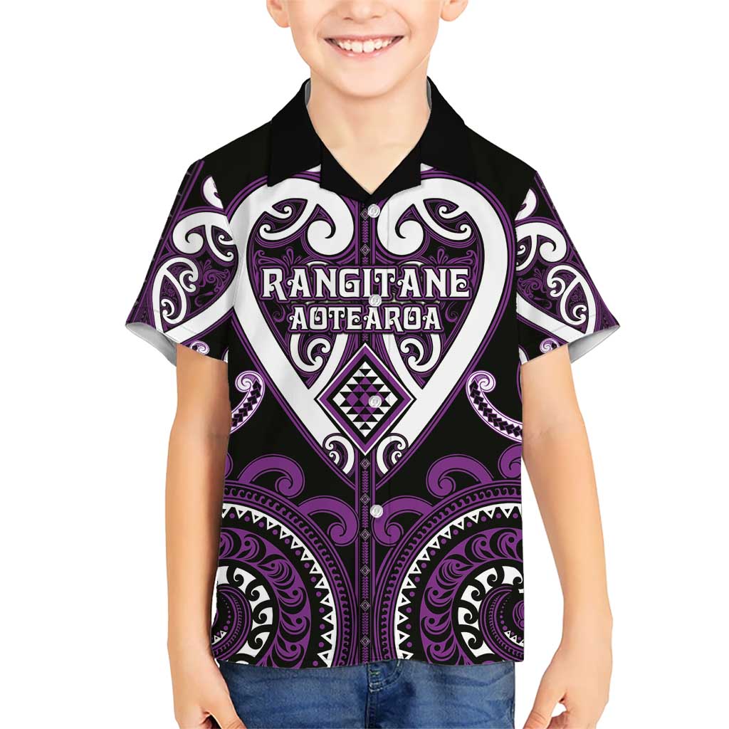 Custom Aotearoa Rangitane Kid Hawaiian Shirt Maori Tribal Pattern LT05 Kid Purple - Polynesian Pride