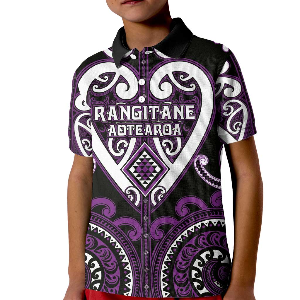 Custom Aotearoa Rangitane Kid Polo Shirt Maori Tribal Pattern LT05 Kid Purple - Polynesian Pride