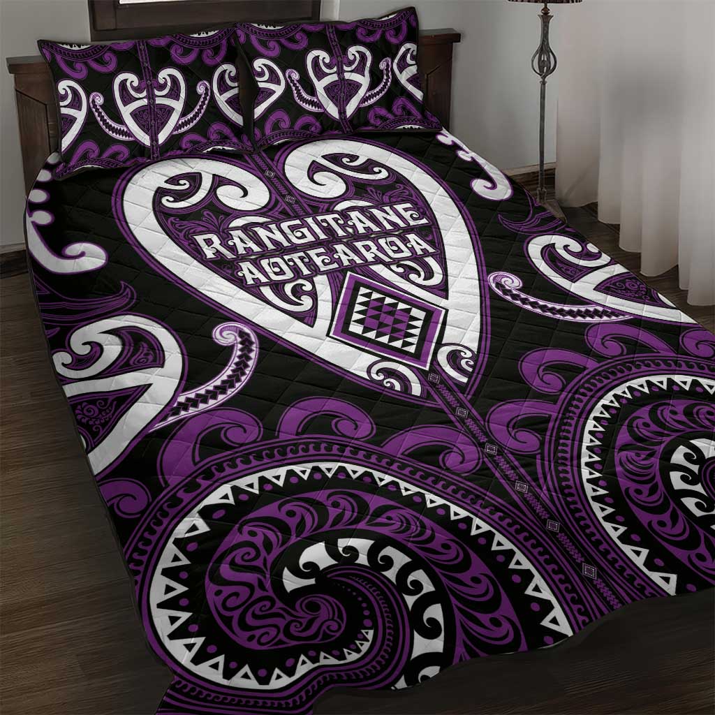 Aotearoa Rangitane Quilt Bed Set Maori Tribal Pattern LT05 Purple - Polynesian Pride