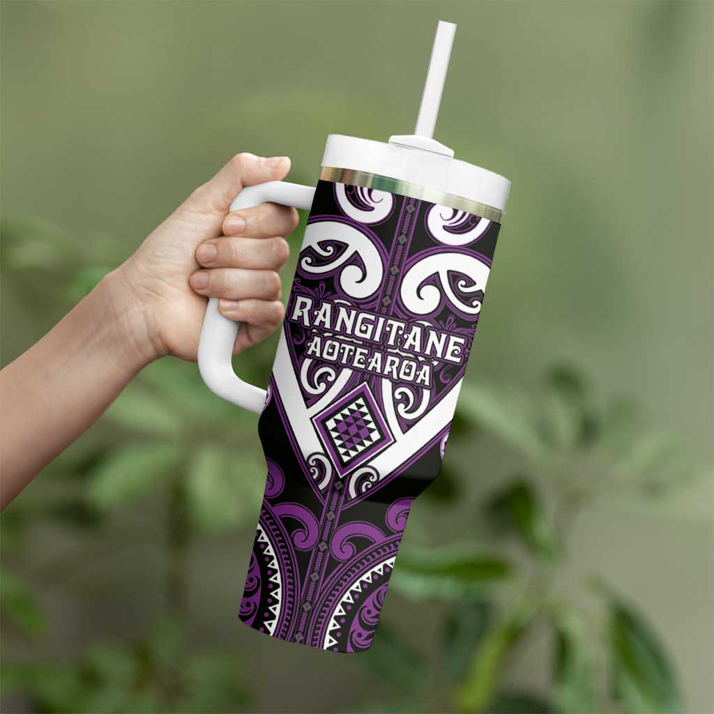 Custom Aotearoa Rangitane Tumbler With Handle Maori Tribal Pattern