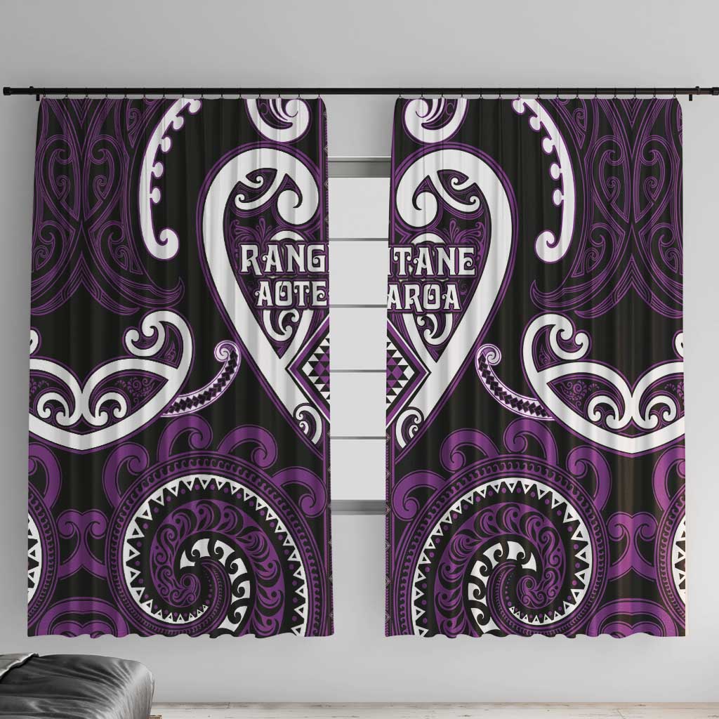 Aotearoa Rangitane Window Curtain Maori Tribal Pattern LT05 With Hooks Purple - Polynesian Pride