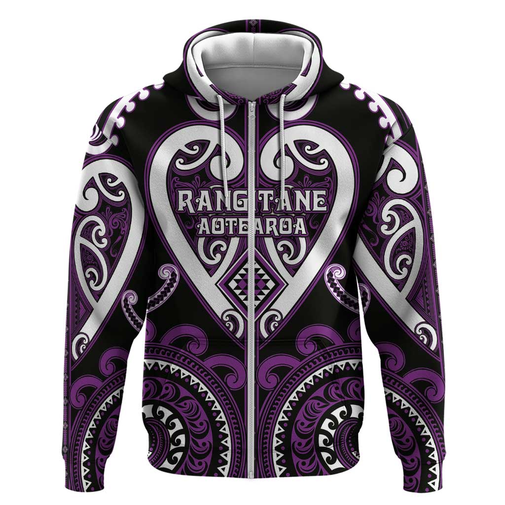 Custom Aotearoa Rangitane Zip Hoodie Maori Tribal Pattern LT05 Zip Hoodie Purple - Polynesian Pride
