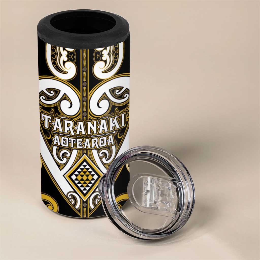 Custom Aotearoa Taranaki 4 in 1 Can Cooler Tumbler Maori Tribal Pattern
