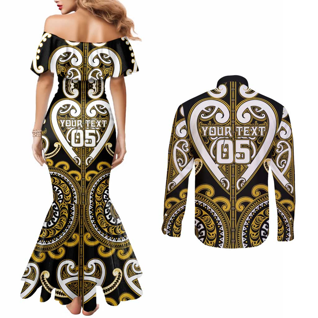 Custom Aotearoa Taranaki Couples Matching Mermaid Dress and Long Sleeve Button Shirt Maori Tribal Pattern LT05 - Polynesian Pride