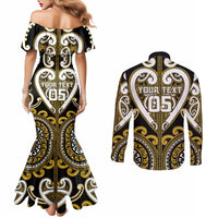 Custom Aotearoa Taranaki Couples Matching Mermaid Dress and Long Sleeve Button Shirt Maori Tribal Pattern LT05 - Polynesian Pride