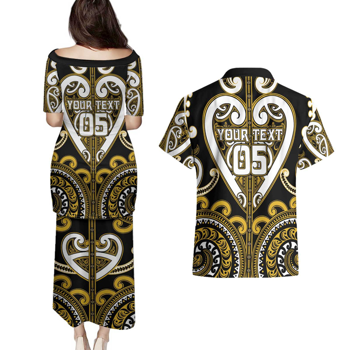 Custom Aotearoa Taranaki Couples Matching Puletasi and Hawaiian Shirt Maori Tribal Pattern