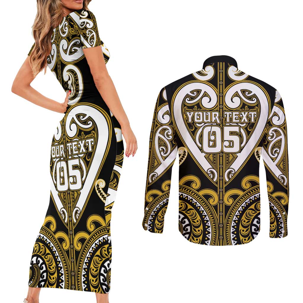 Custom Aotearoa Taranaki Couples Matching Short Sleeve Bodycon Dress and Long Sleeve Button Shirt Maori Tribal Pattern