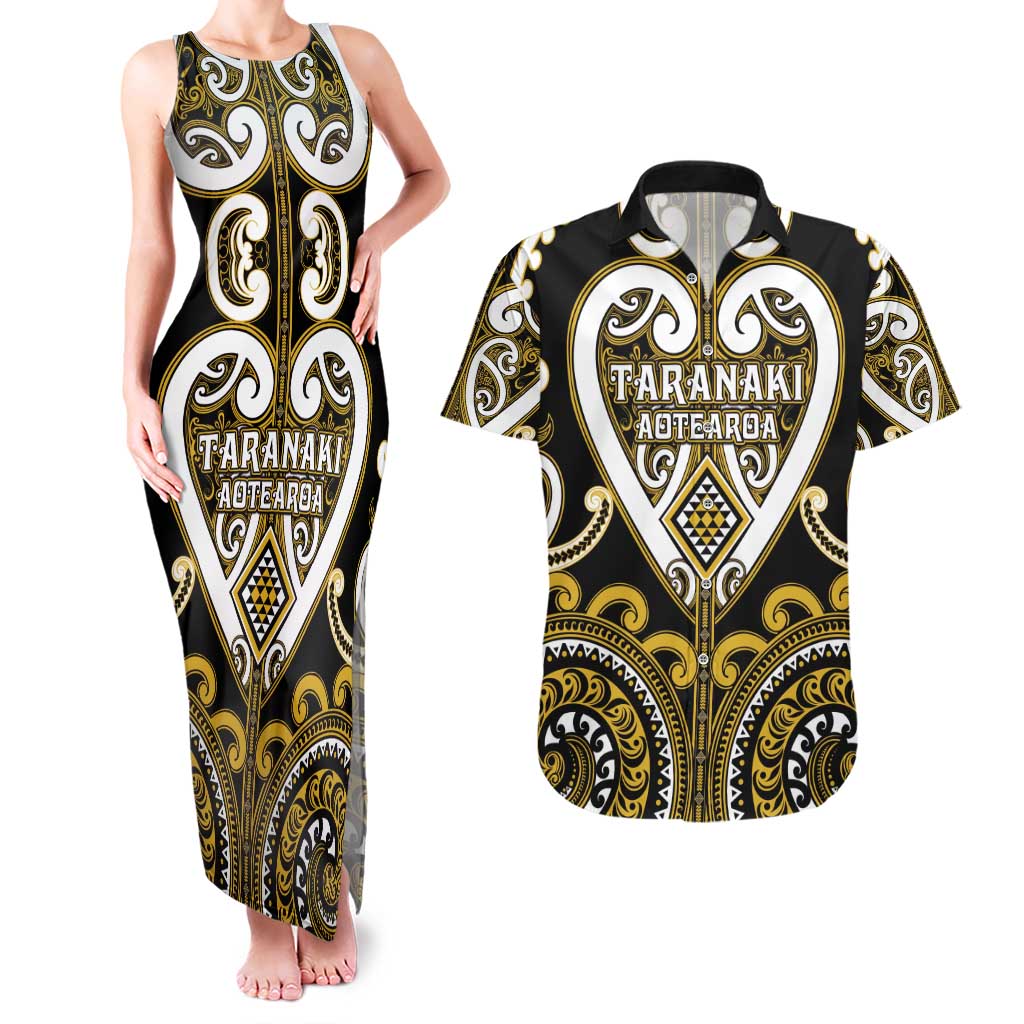 Custom Aotearoa Taranaki Couples Matching Tank Maxi Dress and Hawaiian Shirt Maori Tribal Pattern LT05 Yellow - Polynesian Pride