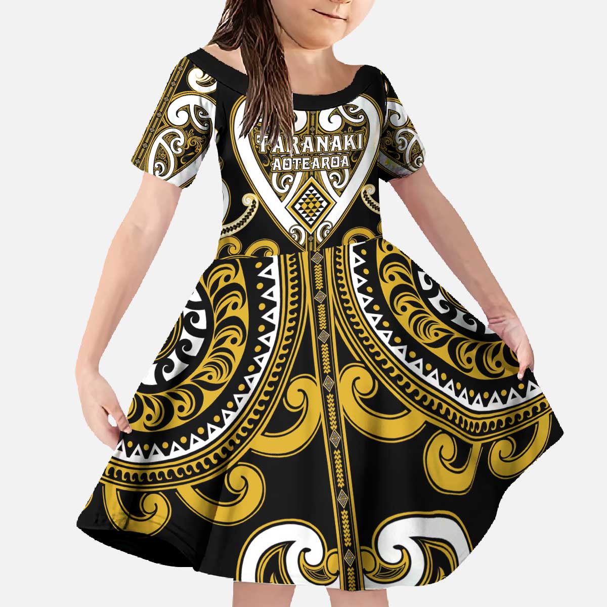 Custom Aotearoa Taranaki Family Matching Off The Shoulder Long Sleeve Dress and Hawaiian Shirt Maori Tribal Pattern