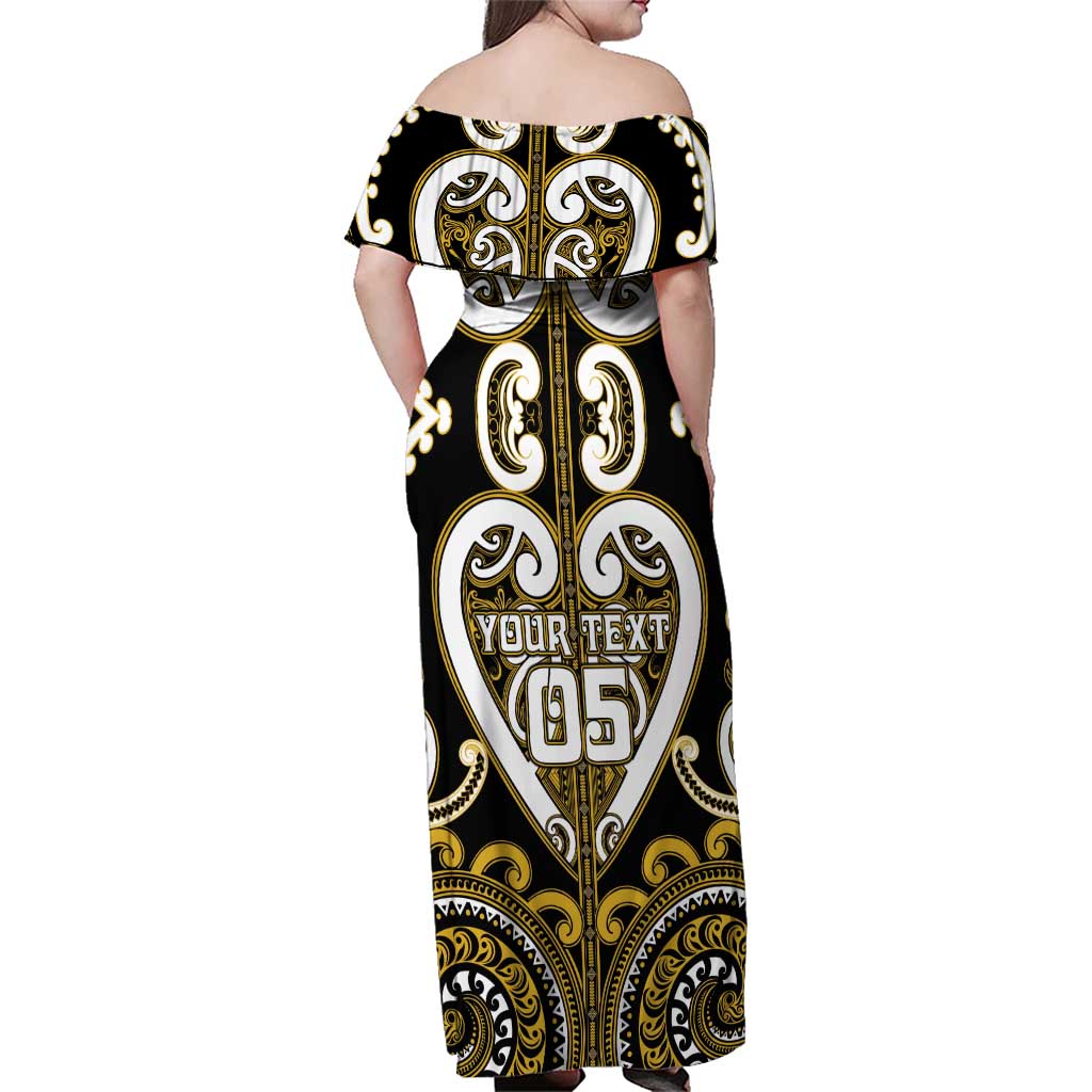 Custom Aotearoa Taranaki Family Matching Off Shoulder Maxi Dress and Hawaiian Shirt Maori Tribal Pattern