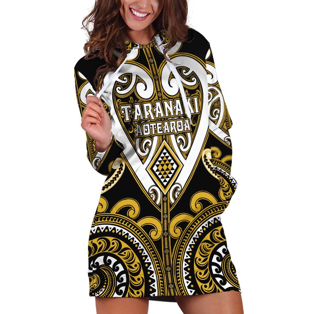 Custom Aotearoa Taranaki Hoodie Dress Maori Tribal Pattern LT05 Yellow - Polynesian Pride