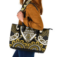 Aotearoa Taranaki Leather Tote Bag Maori Tribal Pattern