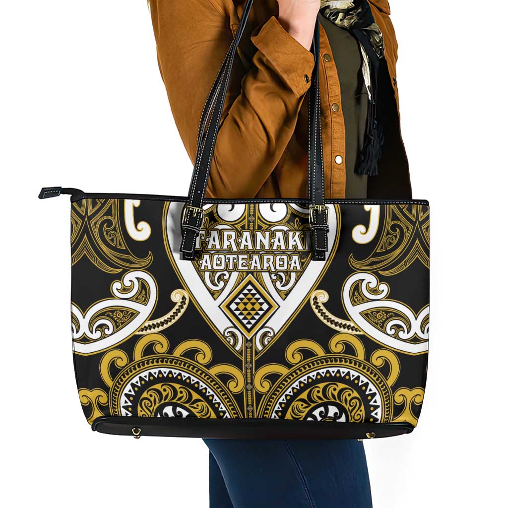 Aotearoa Taranaki Leather Tote Bag Maori Tribal Pattern