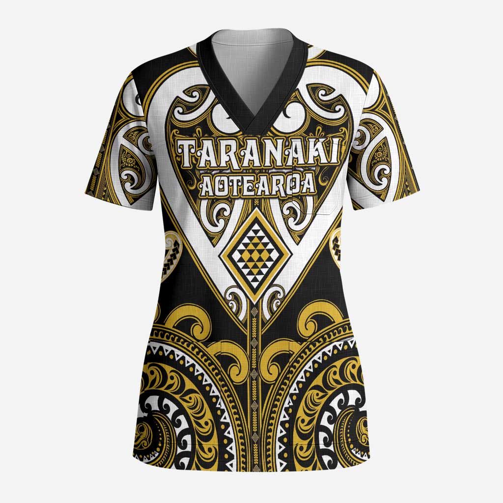 Custom Aotearoa Taranaki Scrub Top Maori Tribal Pattern LT05 Adult Yellow - Polynesian Pride