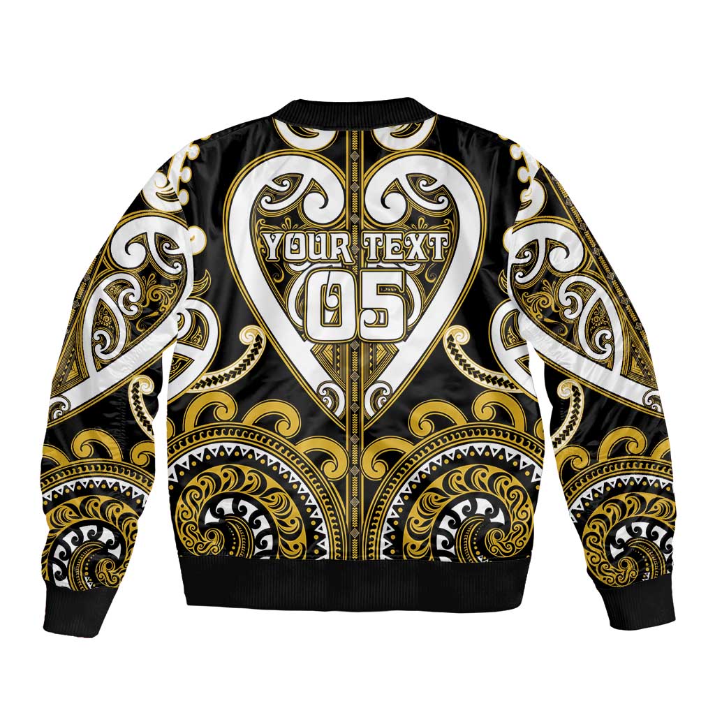 Custom Aotearoa Taranaki Sleeve Zip Bomber Jacket Maori Tribal Pattern