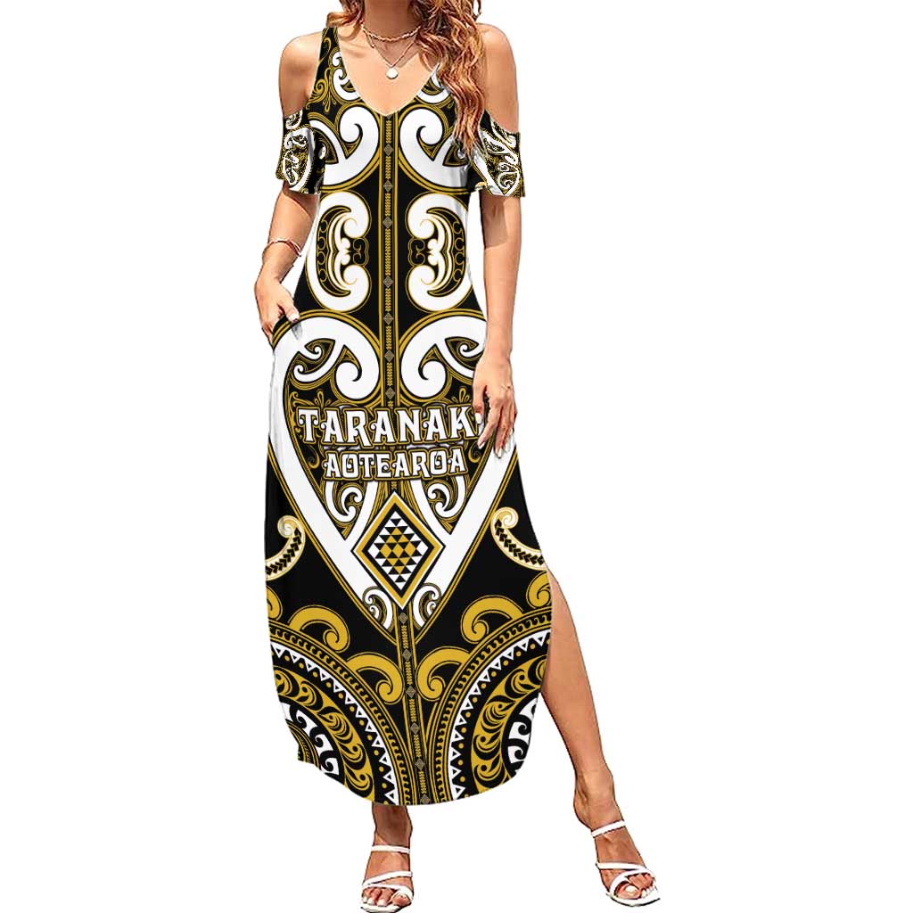 Custom Aotearoa Taranaki Summer Maxi Dress Maori Tribal Pattern