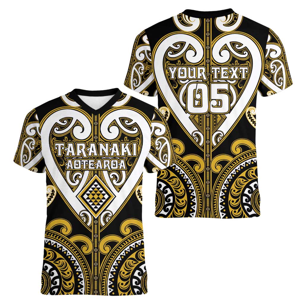 Custom Aotearoa Taranaki Women V-Neck T-Shirt Maori Tribal Pattern