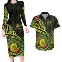 Personalised Fiji Lovoni Day Couples Matching Long Sleeve Bodycon Dress and Hawaiian Shirt 154th Years