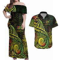 Personalised Fiji Lovoni Day Couples Matching Off Shoulder Maxi Dress and Hawaiian Shirt 154th Years