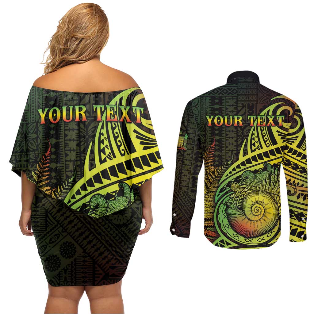 Personalised Fiji Lovoni Day Couples Matching Off Shoulder Short Dress and Long Sleeve Button Shirt 154th Years