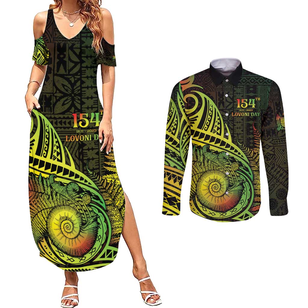 Personalised Fiji Lovoni Day Couples Matching Summer Maxi Dress and Long Sleeve Button Shirt 154th Years