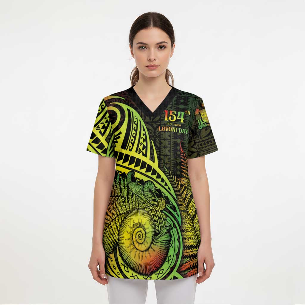 Personalised Fiji Lovoni Day Scrub Top 154th Years - Polynesian Pride