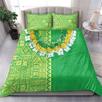 Fiji Lovoni Bedding Set Fijian Tapa Salusalu Green Glitter