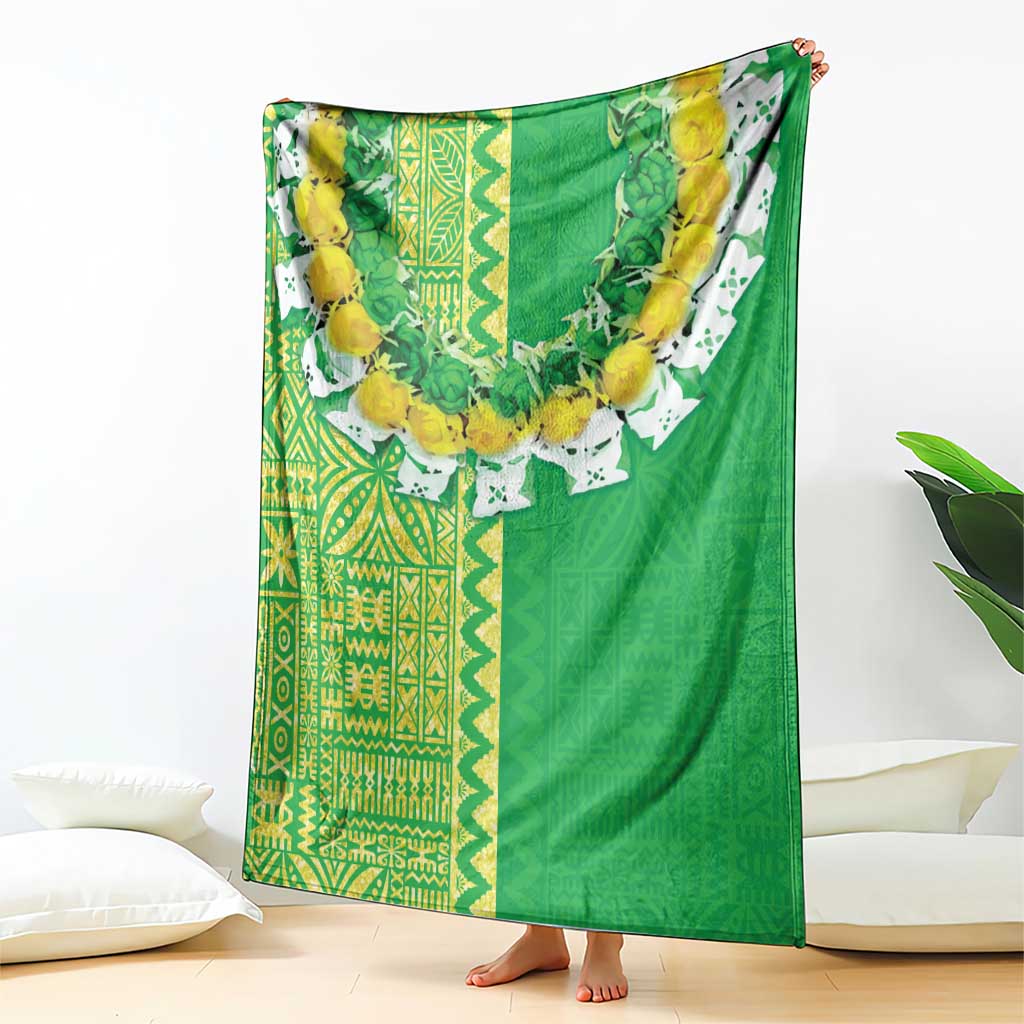 Fiji Lovoni Blanket Fijian Tapa Salusalu Green Glitter