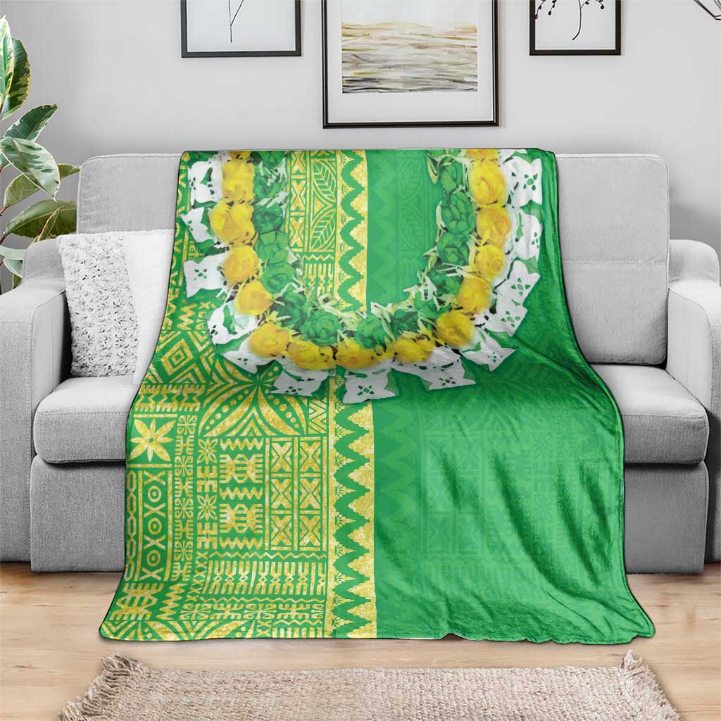 Fiji Lovoni Blanket Fijian Tapa Salusalu Green Glitter